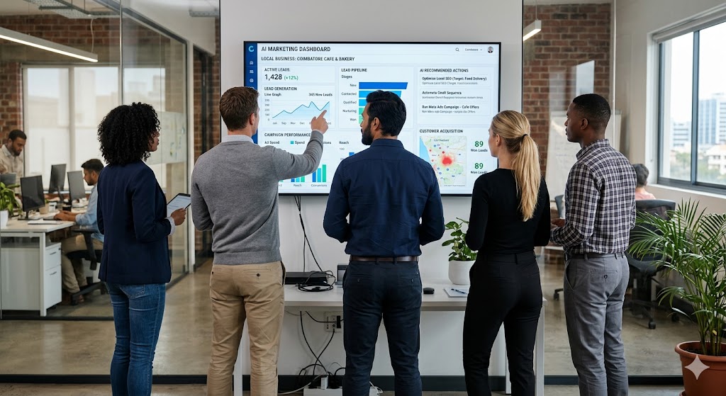 AI marketing system dashboard helping a local business generate and manage leads in Nashville, TN